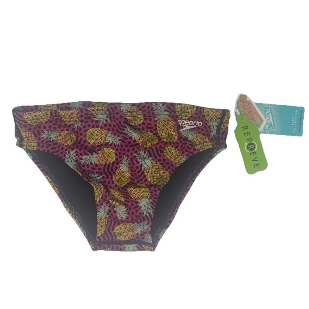 Speedo Pineapple Party Swim Briefs Mens 28 Eco Endurance NWT Training Suit